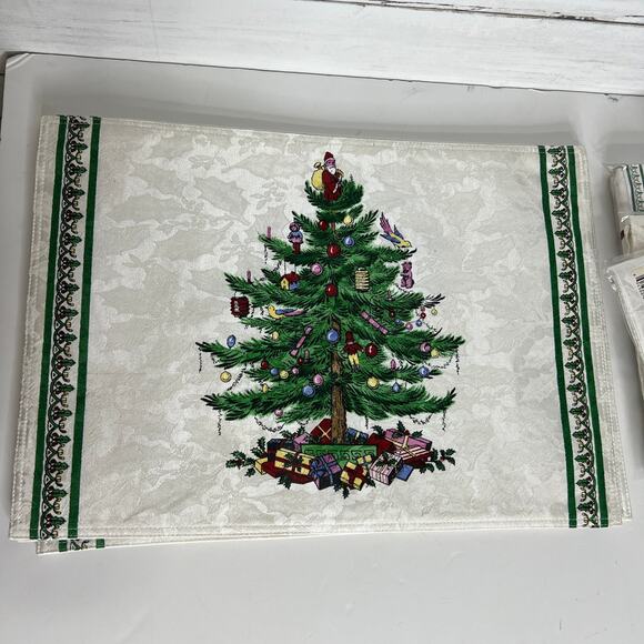 Spode Christmas Tree Tablecloth Placemats Napkins Set Holiday Table Linens Decor - Picture 5 of 12